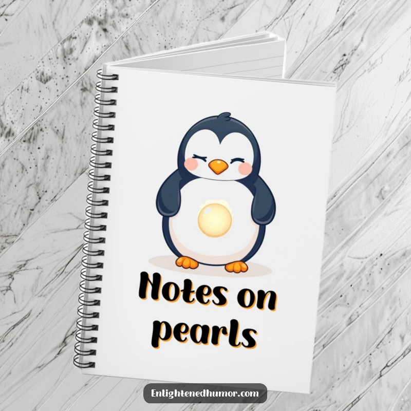 Funny Penguin Pearl Notebook: A lined notebook with a graphic of a winking penguin discovering a luminous pearl.