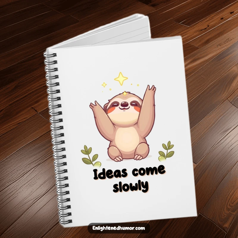 Funny kawaii sloth notebook with a smiling creature and light design, ideal for journaling, sketching, and notes.