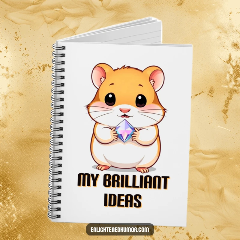 Funny notebook with a curious hamster holding a tiny, radiant gem, perfect for jotting down brilliant ideas and inspirations.