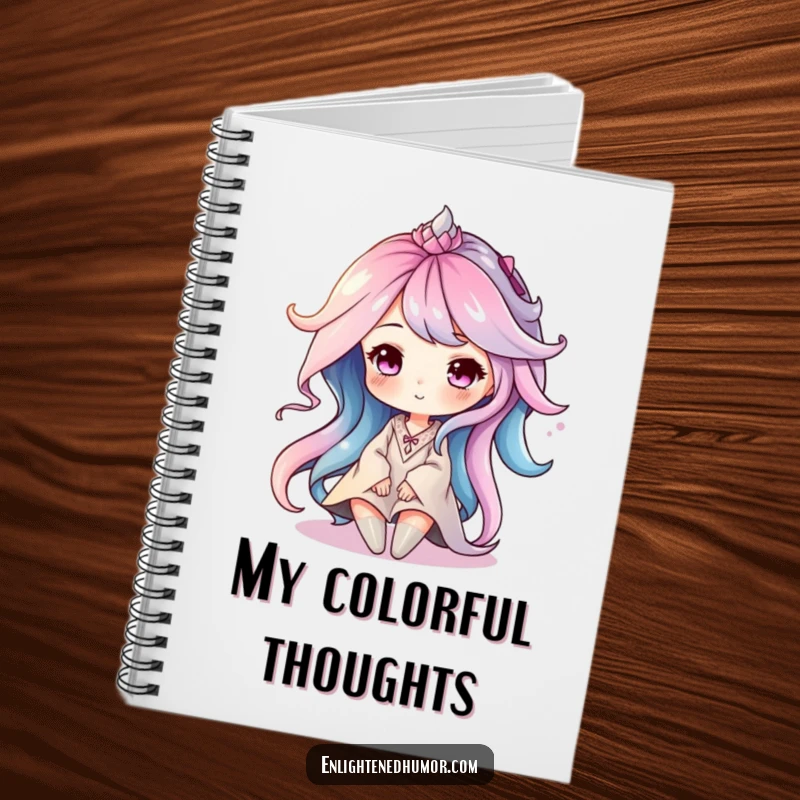 Funny notebook featuring a serene aura character depicted as soft, swirling colors, ideal for journaling calm ideas.