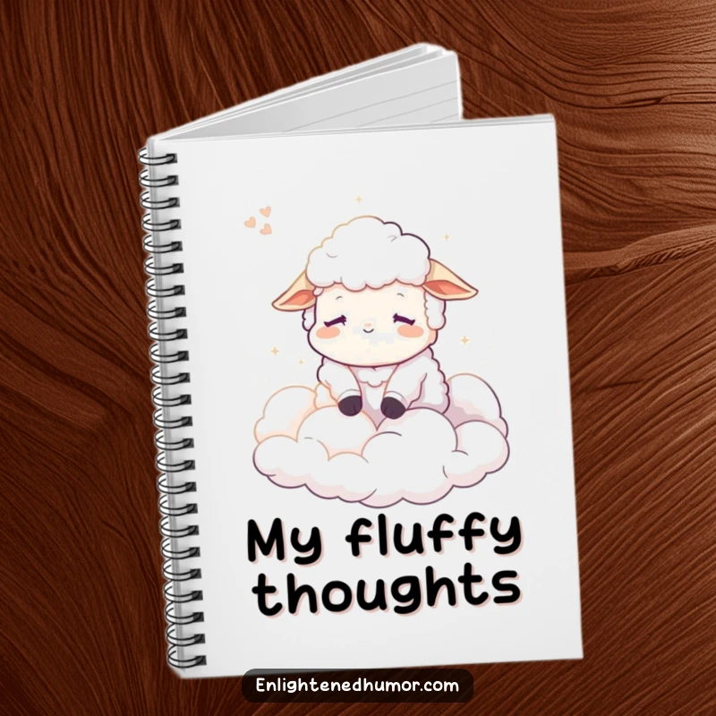 Funny Sheep Notebook, a peaceful character dreaming of clouds, offering a serene and humorous cover for your notes and ideas.