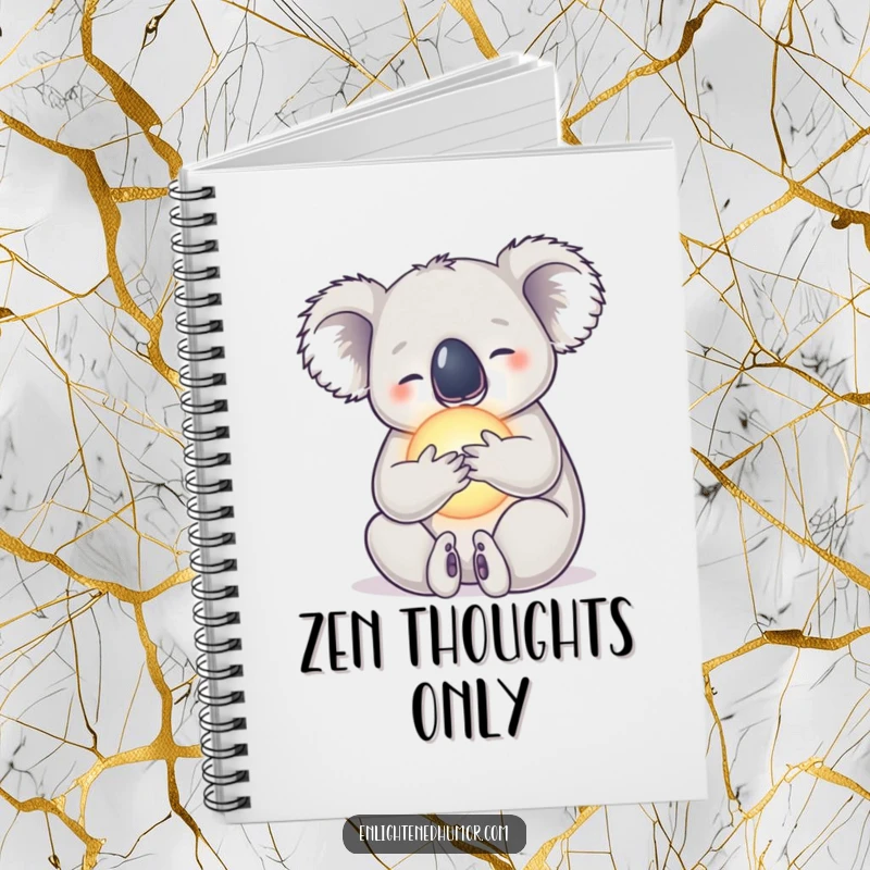Funny notebook with a serene koala embracing an orb on the cover, great for journaling.