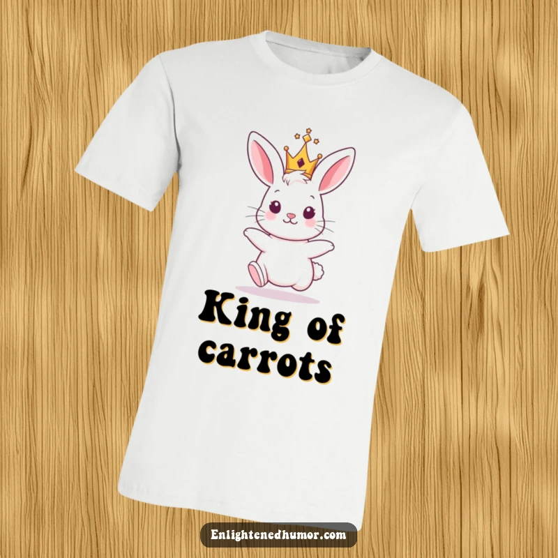 Funny Bunny King T-Shirt: A hopping bunny proudly wearing a small, gleaming crown, exuding royal charm.