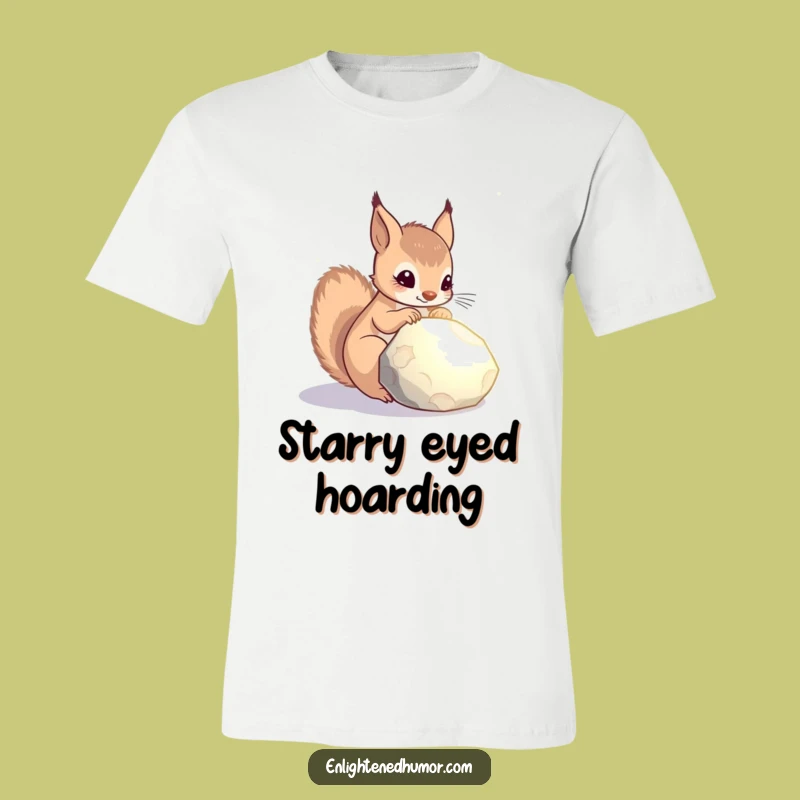 Funny Celestial Squirrel T-Shirt: Glowing Stone Contemplation, Soft & Stylish Gift!