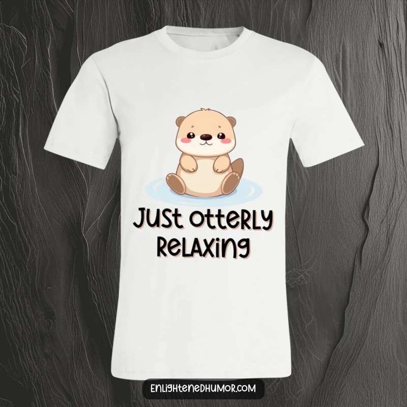 Funny tiny kawaii otter t-shirt featuring a character floating serenely on its back in a pool of light, a joyful present.