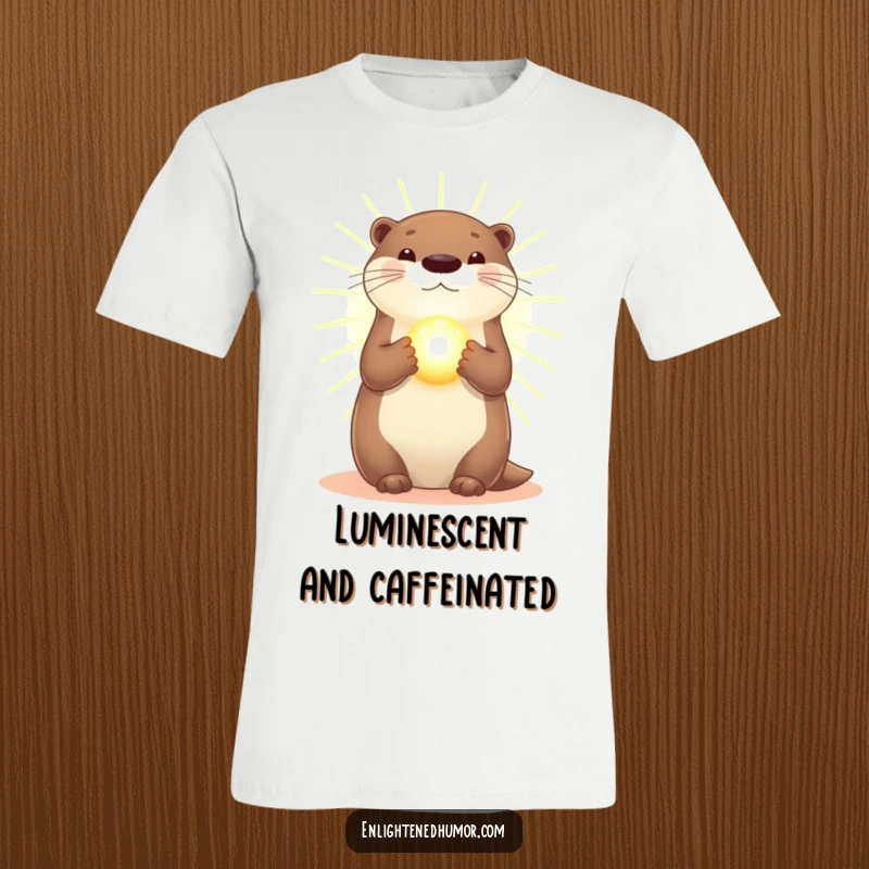 Funny Otter T-Shirt: A glowing otter bathed in golden light, holding a luminous orb, radiating positivity.
