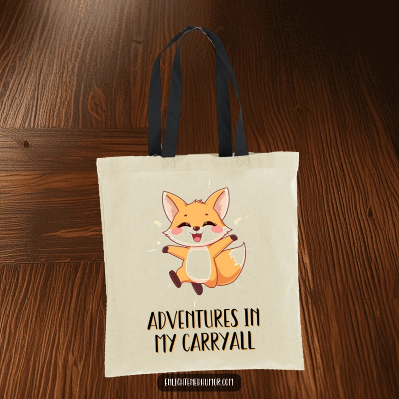 Funny Fox Tote Bag: A playful fox leaping through shimmering light with a wide smile. Ideal for everyday use.