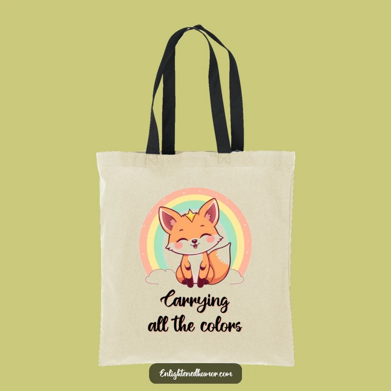 Funny Celestial Fox Tote Bag: Rainbow Peek Style - Joyful Cosmic Carry-All Gift