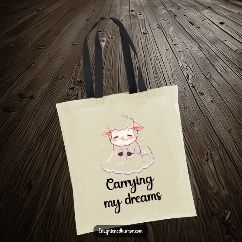 Funny Sheep Tote Bag, a calm character envisions fluffy clouds, making it a charming, humorous, and practical accessory for daily use.