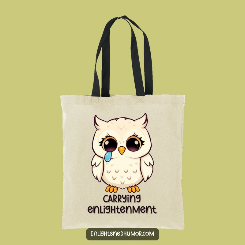 Funny Kawaii Owl Enlightenment Tote Bag: Joyful Tears Owl Carryall Gift